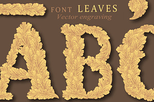 Leaves. Engraved font