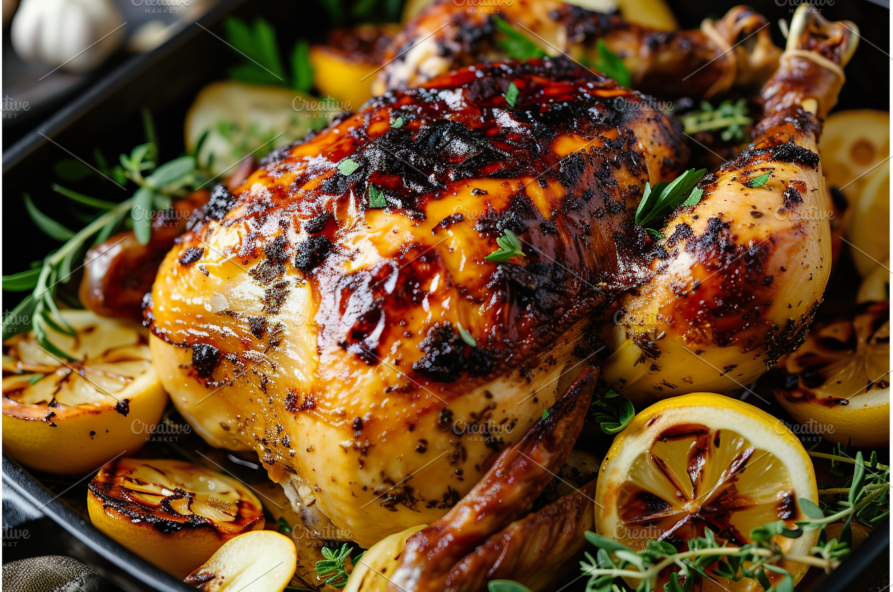 Golden roasted chicken with herbs, a Food & Drink Photo by Lermont51