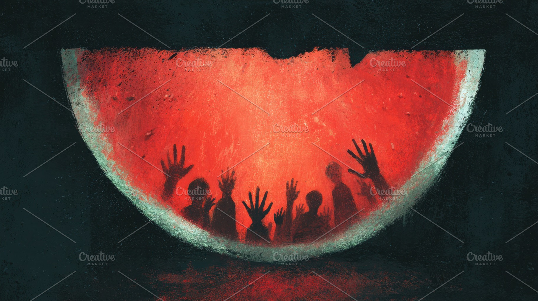 Eerie scene of hands in a watermelon, a Photo by Beautiful things