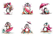 Whimsical Summer Penguin Clipart, a Seasonal Illustration by CreationArt (Thumbnail 4 of 5)