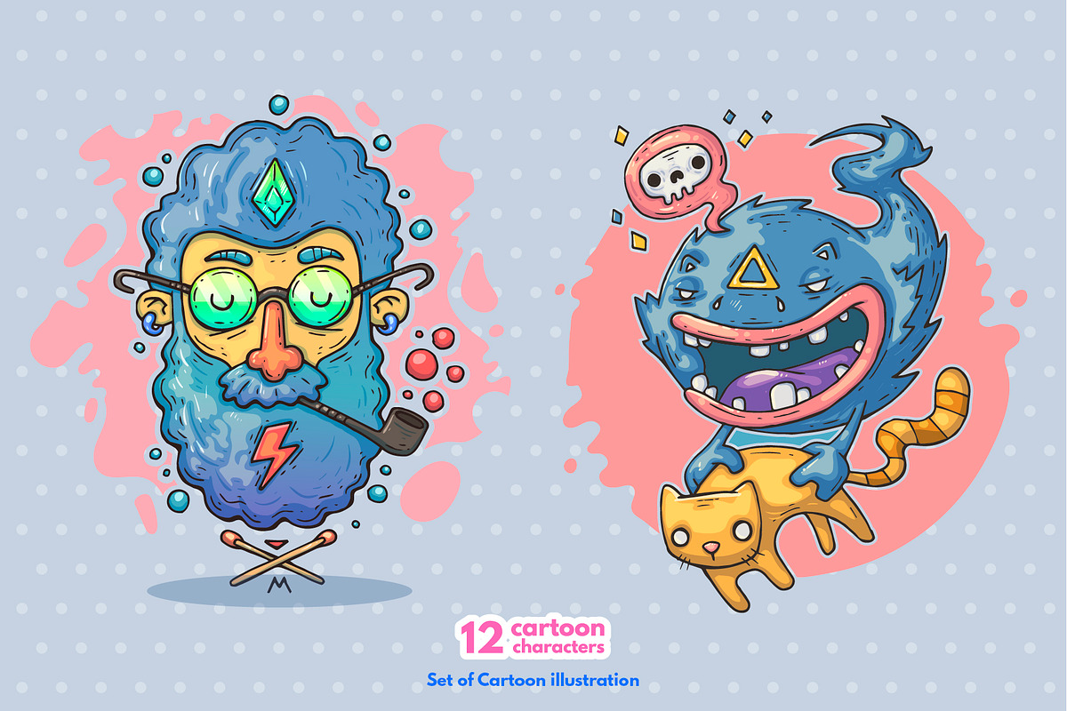 12 Different Cartoon Characters, an Illustration by Andrew_Derr