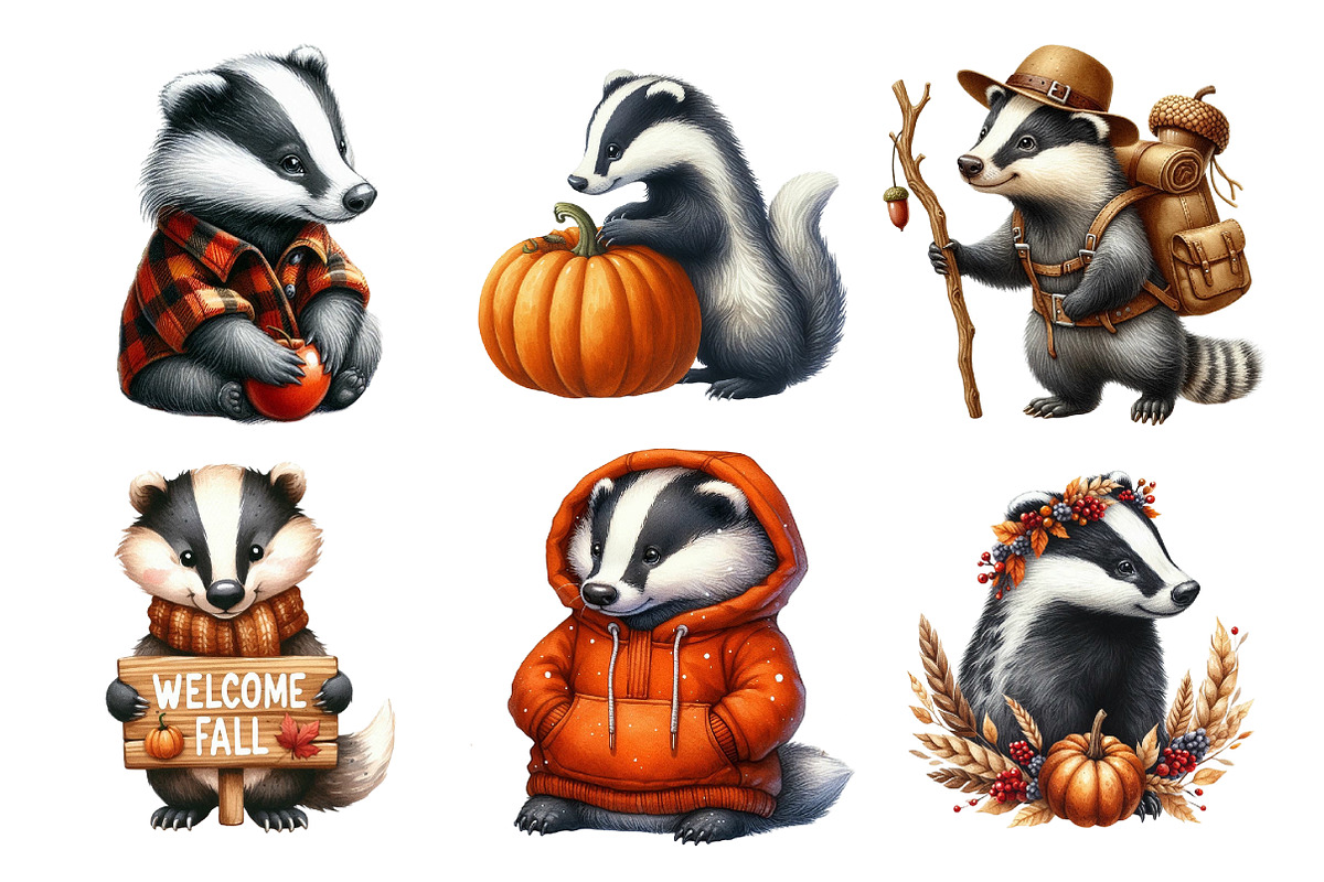 Watercolor Autumn Badger Clipart, an Illustration by Daily.Designs (Photo 5 of 5)