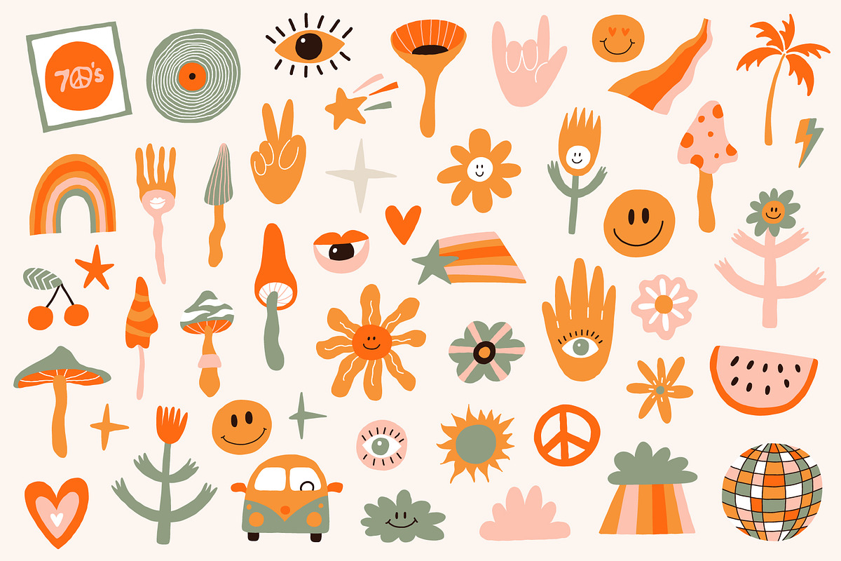 Retro revival pack. Groovy clipart, a Graphic by Murvin (Photo 2 of 9)