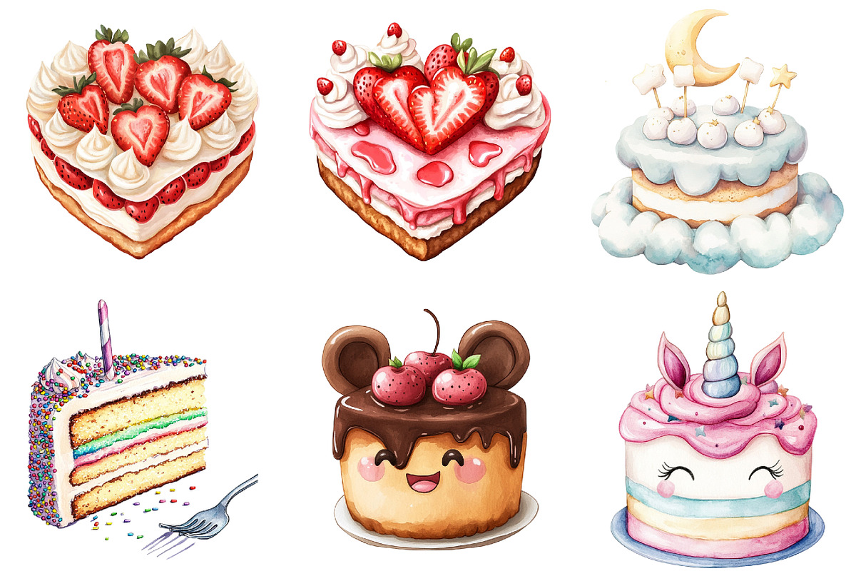 Watercolor Cake Clipart PNG, an Illustration by Watercolor design (Photo 4 of 5)
