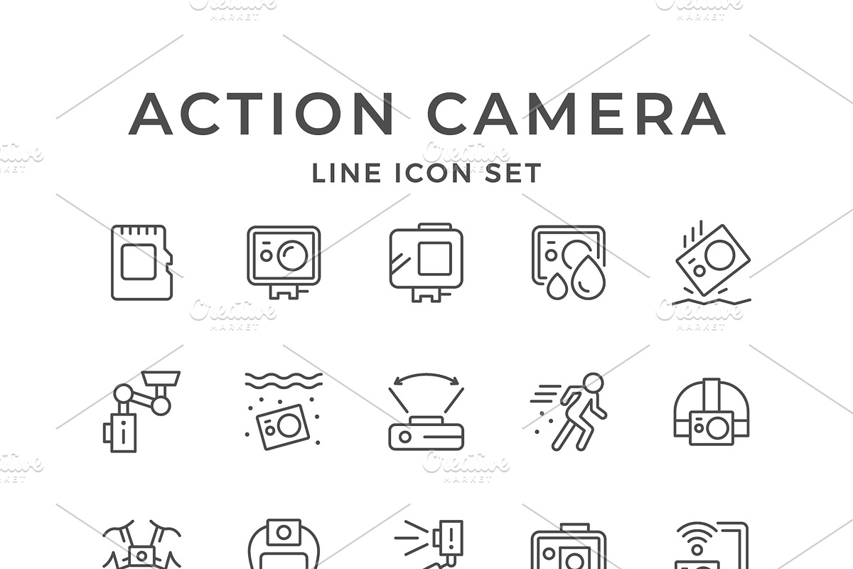 Set line icons of action camera, an Outline Icon by motorama (Photo 1 of 2)