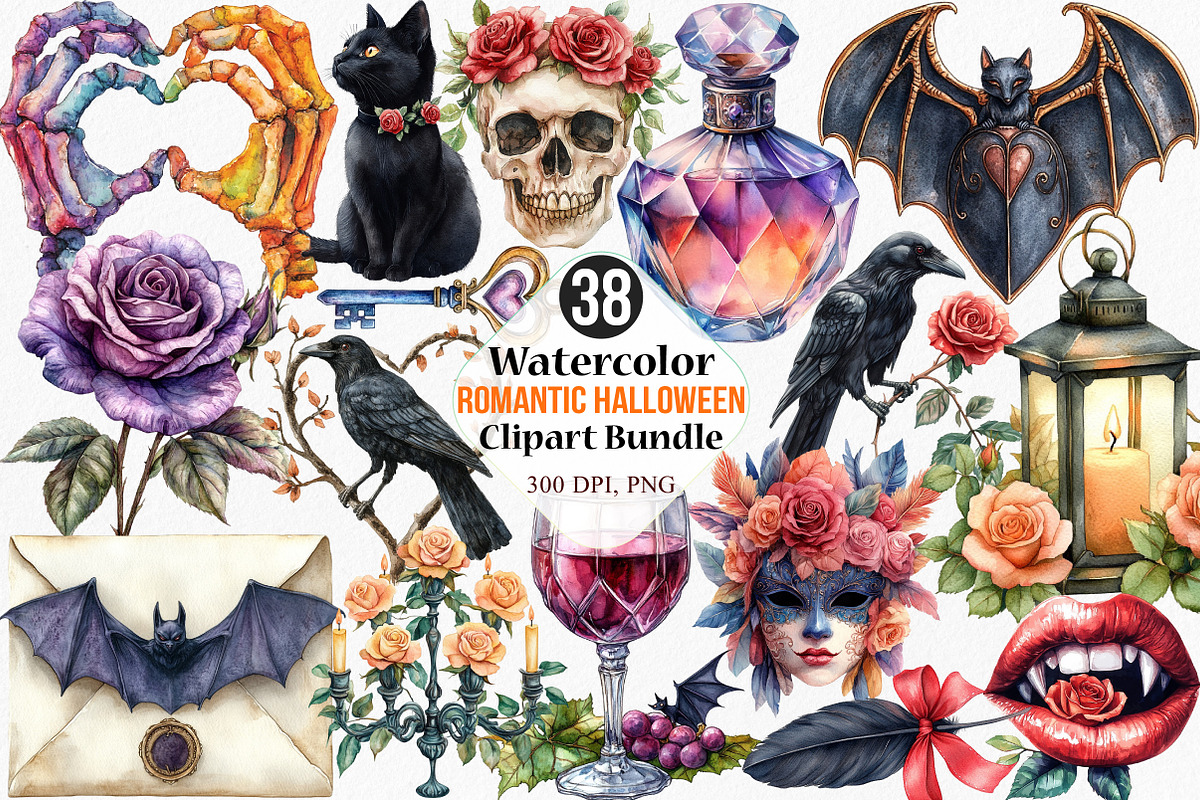 Romantic Halloween Clipart, an Illustration by Canvas Craft (Photo 1 of 7)