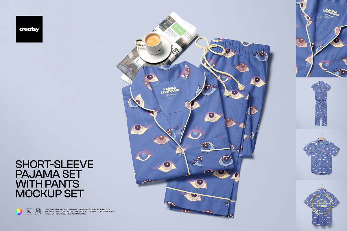 Short-Sleeve Pajama Set Mockup Set, a Bottom Mockup by creatsy5 (Photo 1 of 10)