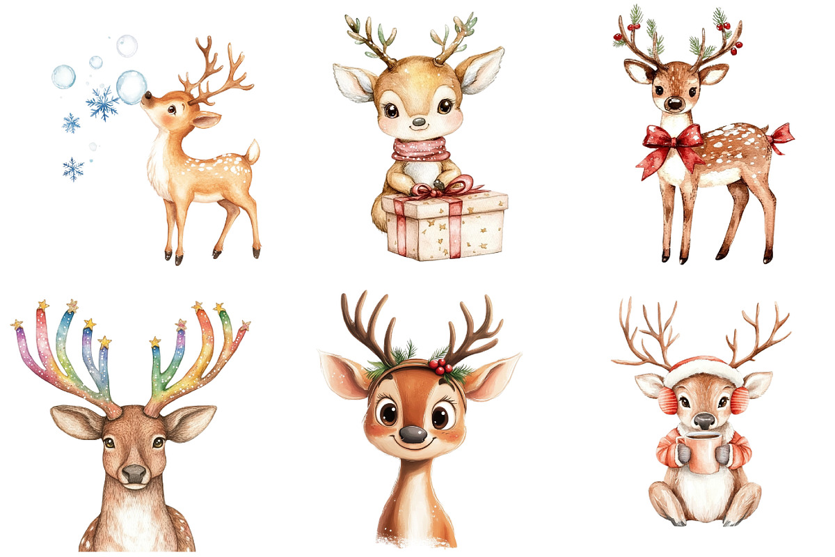 Funny Cute Christmas Reindeer Bundle, an Illustration by DreamArtGraphic (Photo 2 of 5)