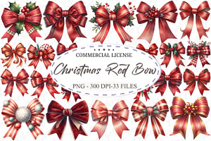 Vintage Christmas Red Bow Bundle, an Illustration by designcity5