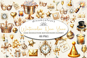 Watercolor New Year ClipArt's, an Illustration by DreamCafeArt