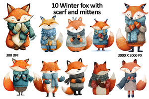 Winter Fox with Scarf and Mittens