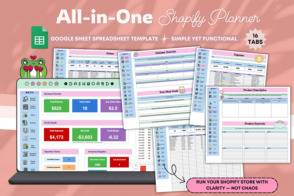 Shopify Seller Planner Spreadsheet, a Stationery Template by bellaROSEworkshop (Photo 1 of 6)