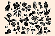 Linocut Meadow Clipart Bundle, an Illustration by ClayStudio (Thumbnail 2 of 8)