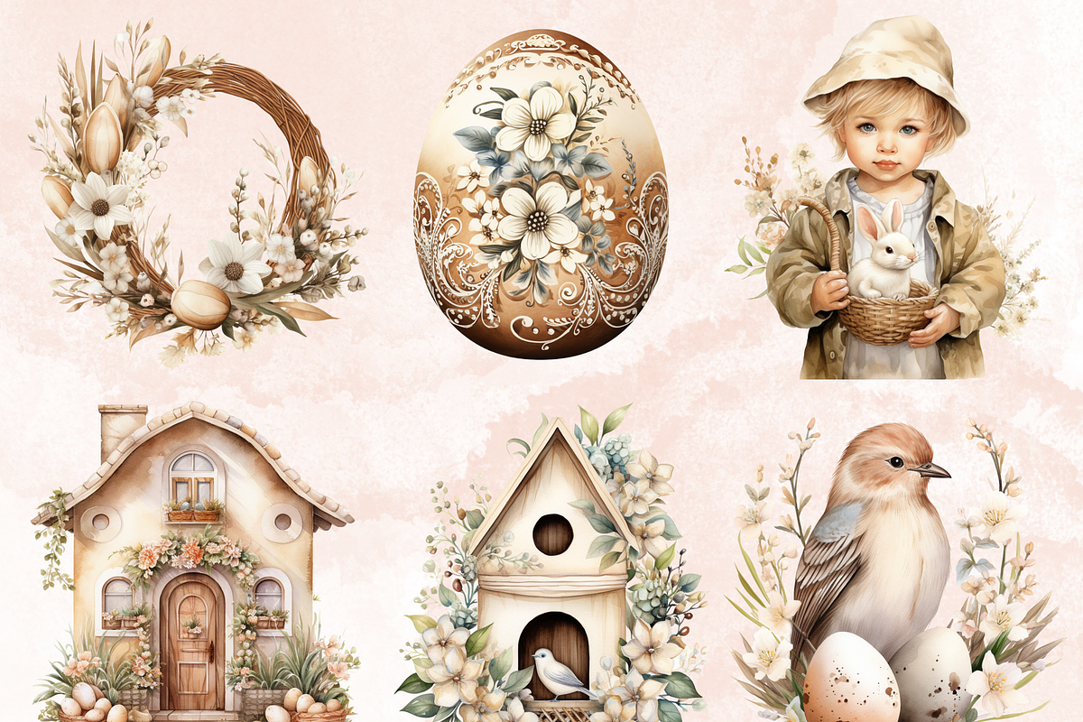 55 PNG Watercolor Boho Easter Bundle, a Seasonal Illustration by GiraffeCreative (Photo 5 of 9)