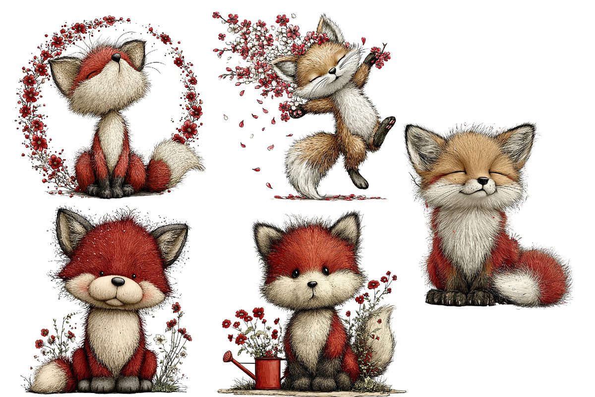 whimsical spring fox clipart, an Illustration by Designworld (Photo 3 of 3)
