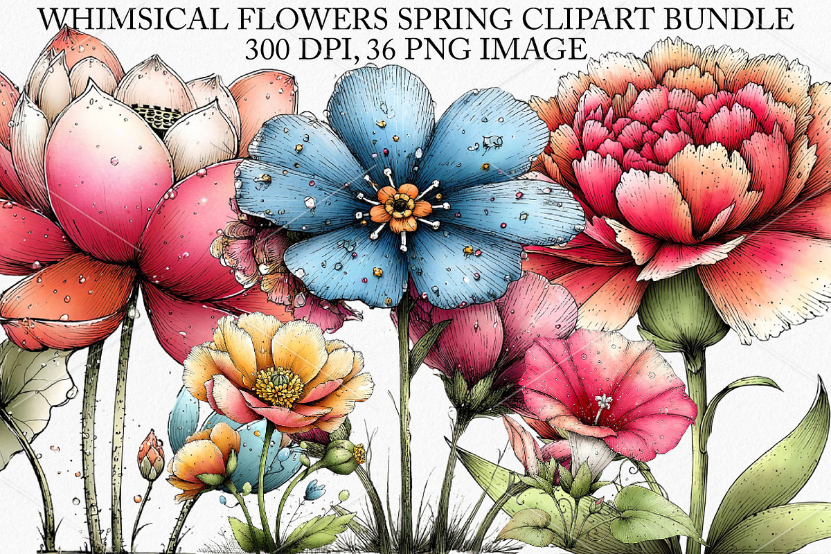 Whimsical Flowers Spring Clipart PNG, an Illustration by Canvas Craft (Photo 1 of 7)