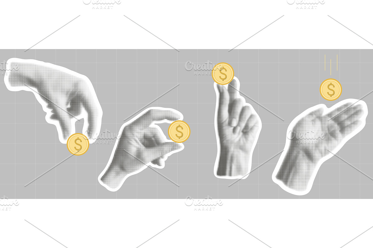 Coin in hand, halftone effect, a Finance Illustration by Tati_Kli