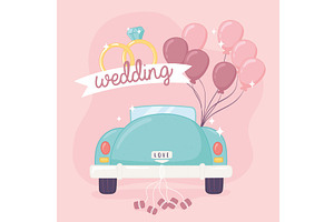 wedding car with balloons, an Illustration by studiogstock