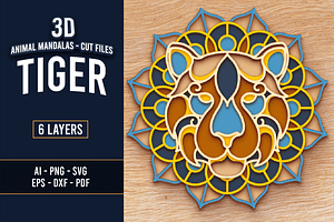 Tiger 3D Mandala - SVG cut file