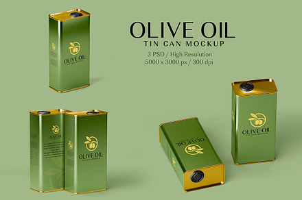 Olive Oil Tin Can Set Mockup, a Packaging Mockup by McLittle Stock