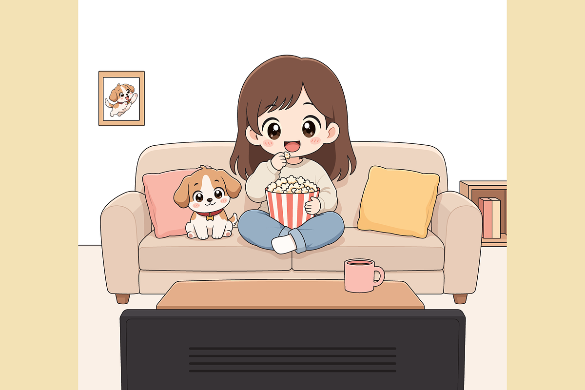Girl Watching TV with Her Puppy, a Person Illustration by Artpon Illustration (Photo 3 of 3)