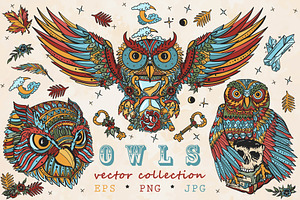 Owls old school tattoo