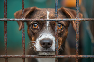 A close-up of a dog behind a rusty c, an Animal Photo by Pixeness Studio