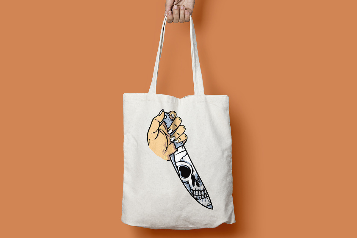 hand holding knife and skull face, a Person Illustration by gunaonedesign (Photo 4 of 4)