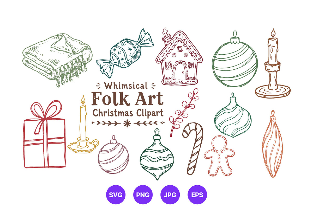 Christmas Hand Drawn Folk Art Set, a Seasonal Illustration by designvectx (Photo 4 of 10)