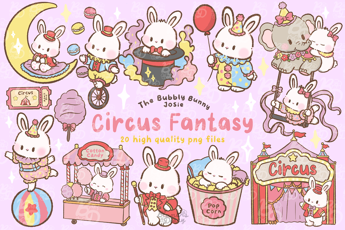 Circus Fantasy Bunny Clipart Set, an Animal Illustration by Blumensdiary (Photo 1 of 6)