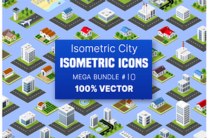 Isometric set building houses icons