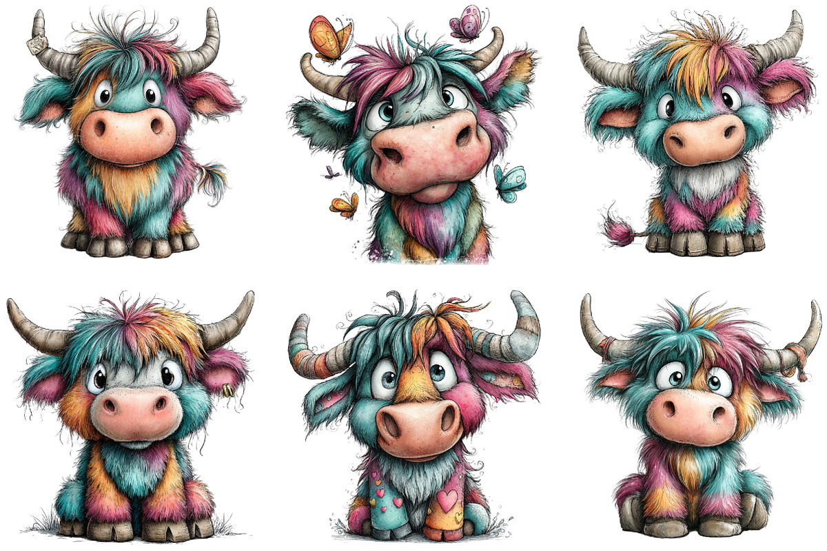 Colorful Highland Cow Clipart, an Illustration by CraftArtStudio (Photo 5 of 6)