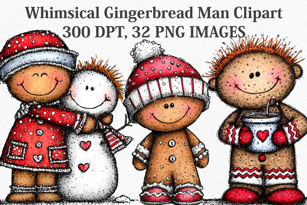 Whimsical Gingerbread Man Clipart, an Illustration by Canvas Craft (Photo 1 of 7)