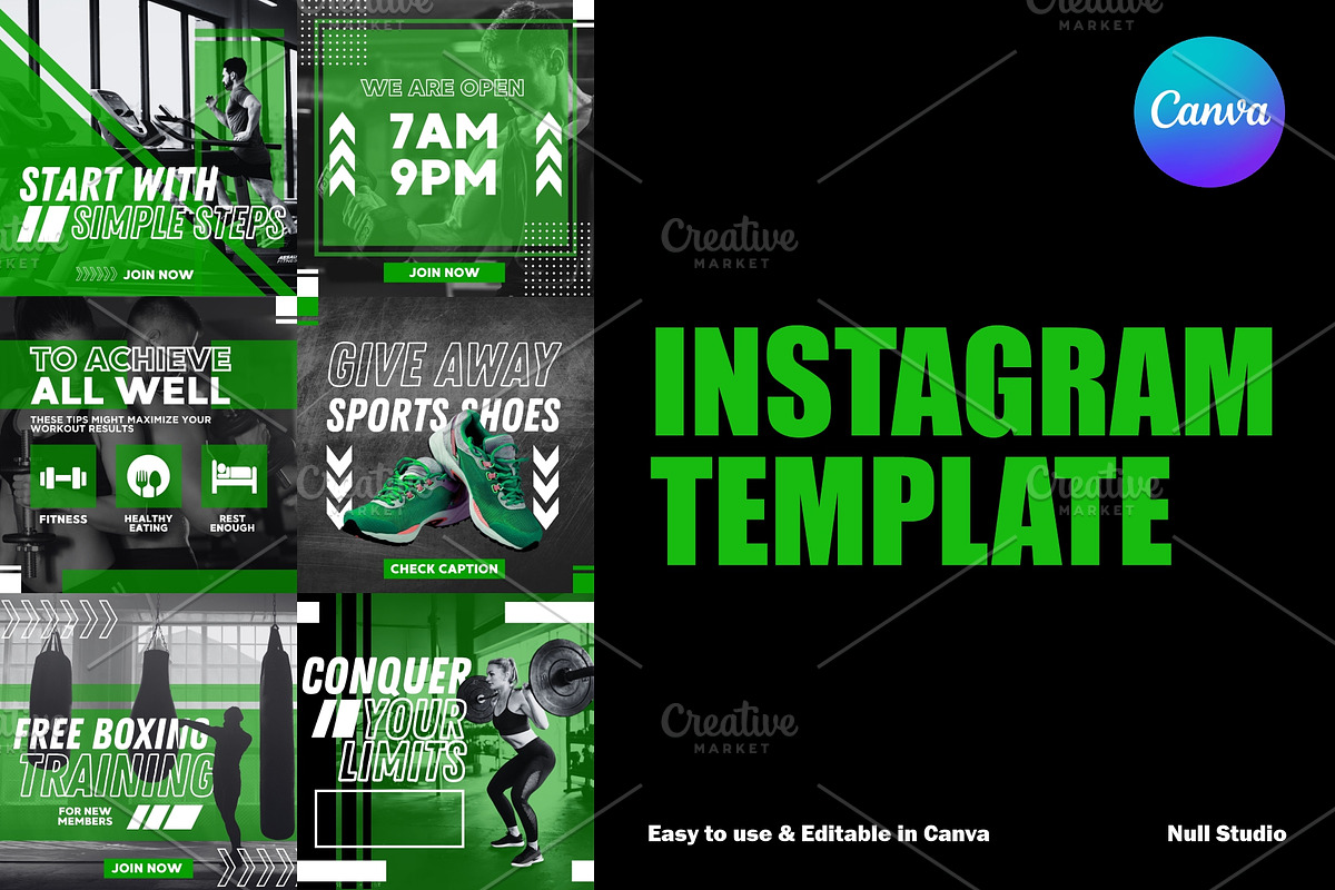 Gym Instagram Feed - Canva, a Social Media Template by Null Stuido (Photo 1 of 3)