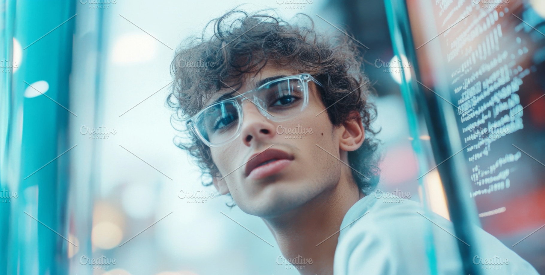 A young man with curly hair and glas, a Photo by Dvoevnore photos
