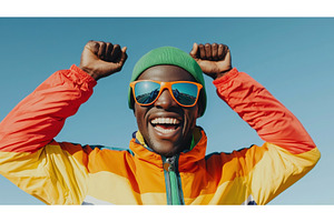 A joyful Black man wearing bright, a Person Photo by Sergey Kotenev