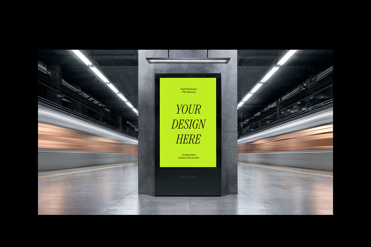 Vertical Billboard Mockup on Subway, a Mockup by rodrigofkaminski (Photo 1 of 4)