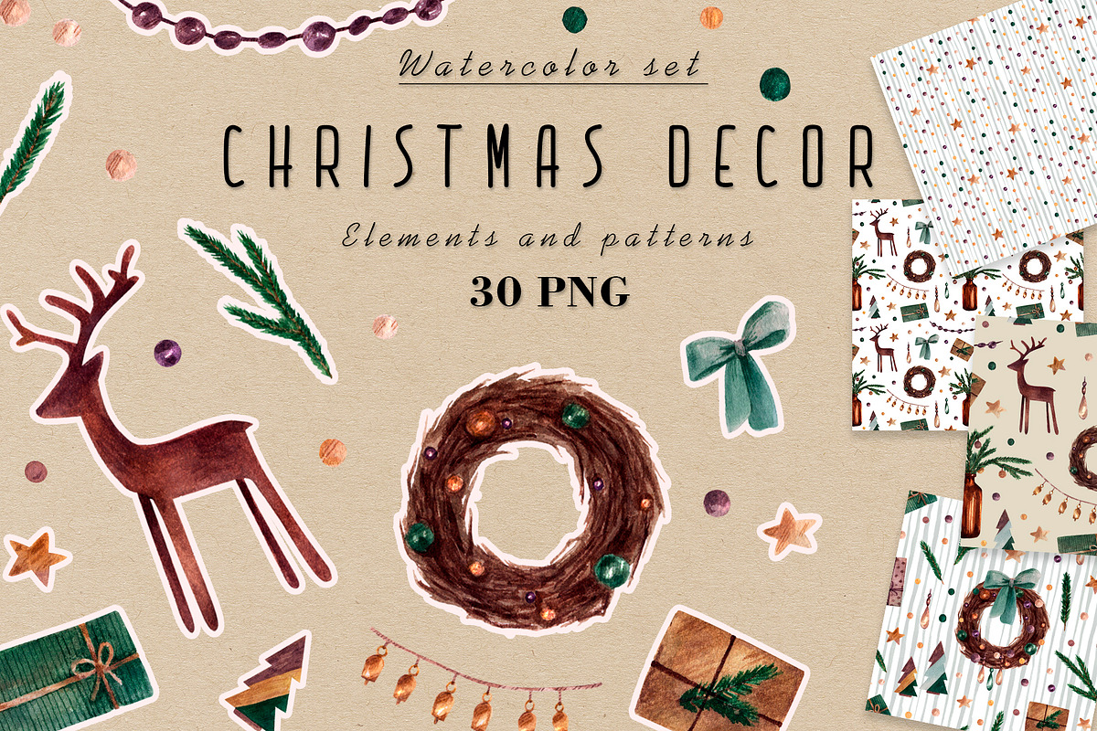 Watercolor Clipart Christmas Decor, a Decorative Illustration by a_ptichkina (Photo 1 of 4)