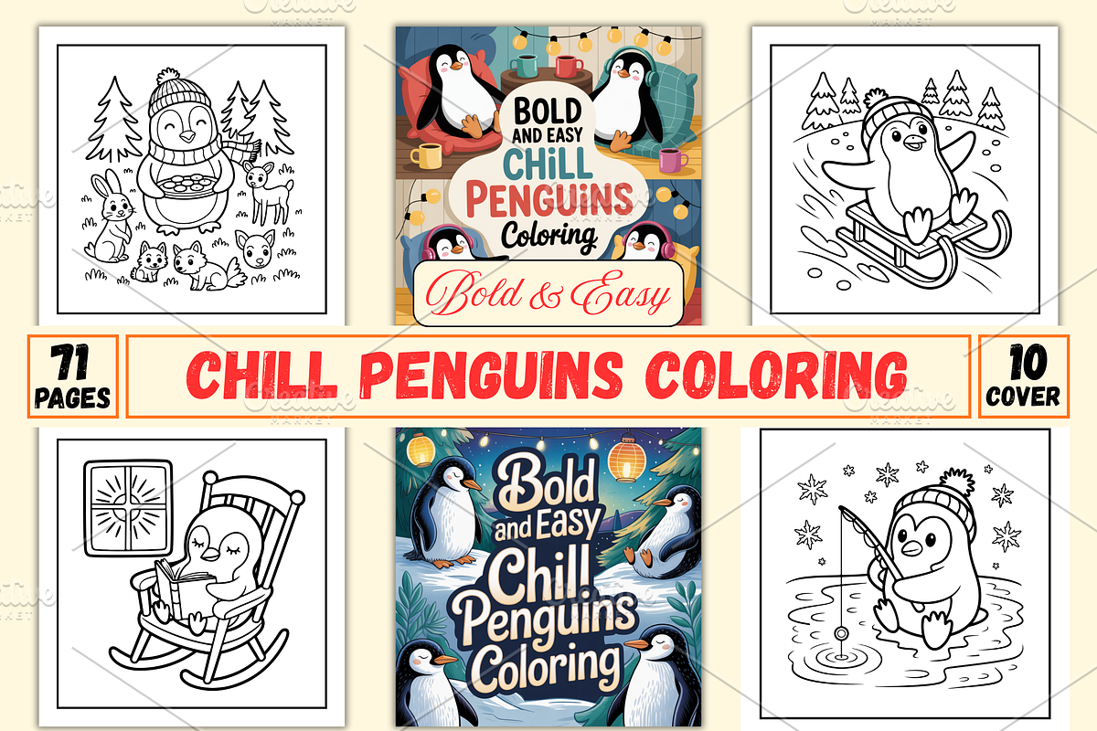 Bold & Easy Chill Penguins Coloring, an Animal Illustration by Ink Gallery (Photo 1 of 3)
