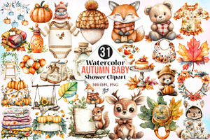 Watercolor Autumn Baby Shower, a Seasonal Illustration by Canvas Craft