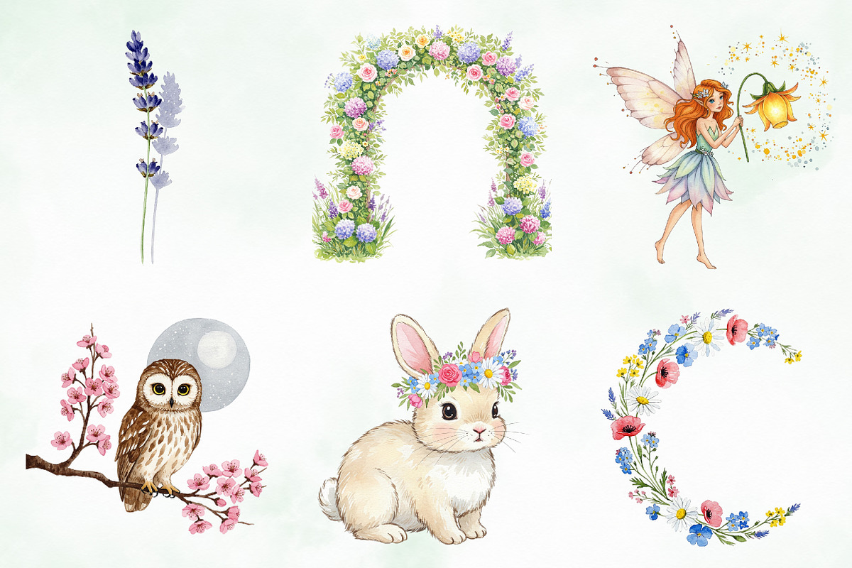 Watercolor Garden Fairies Floral Png, an Illustration by Creative Art (Photo 3 of 10)