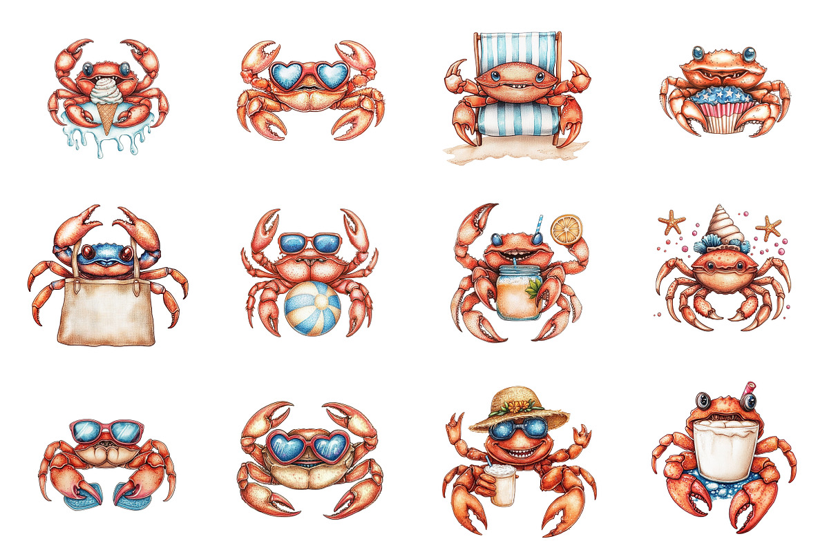 Whimsical Summer Crab Clipart, a Seasonal Illustration by CitraGraphics (Photo 3 of 6)
