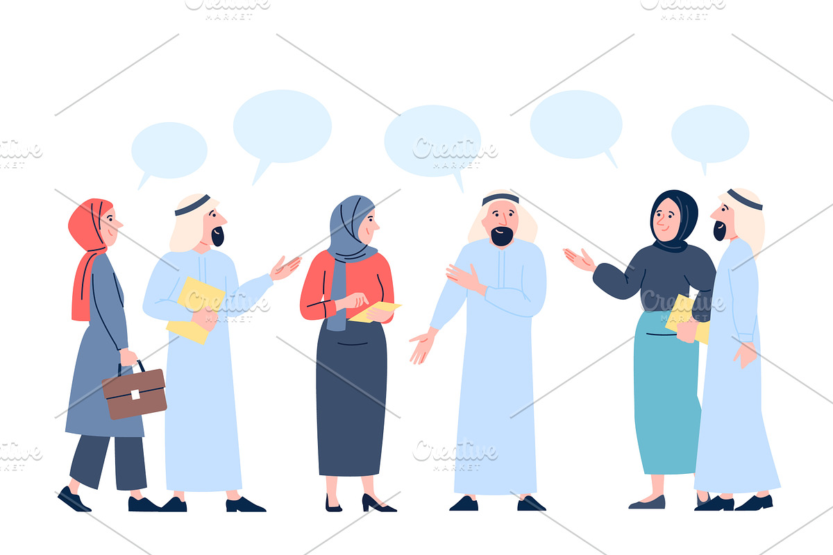 Arab men and women communication, a Finance Illustration by LadadikArt