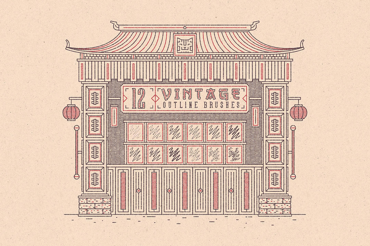 12 Vintage Outline Brushes, a Brush Add-On by 2DFUNS (Photo 1 of 3)