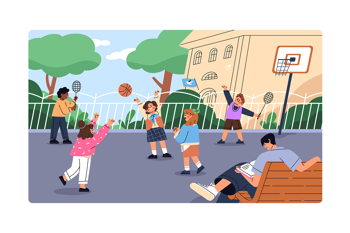 Happy kids playing on playground set, a Person Illustration by PaperTrident (Photo 3 of 5)