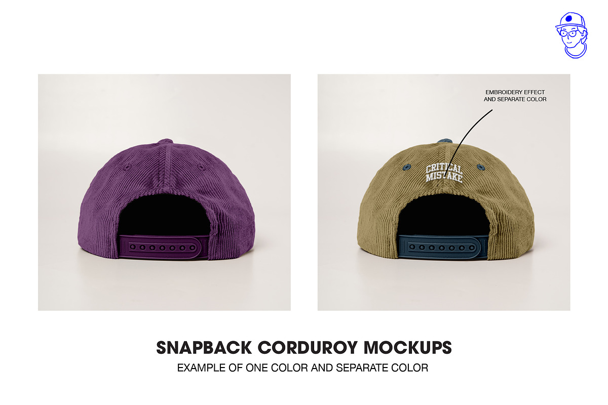 Snapback corduroy cap hat mockups, a Hat Mockup by made_by_nope (Photo 6 of 6)