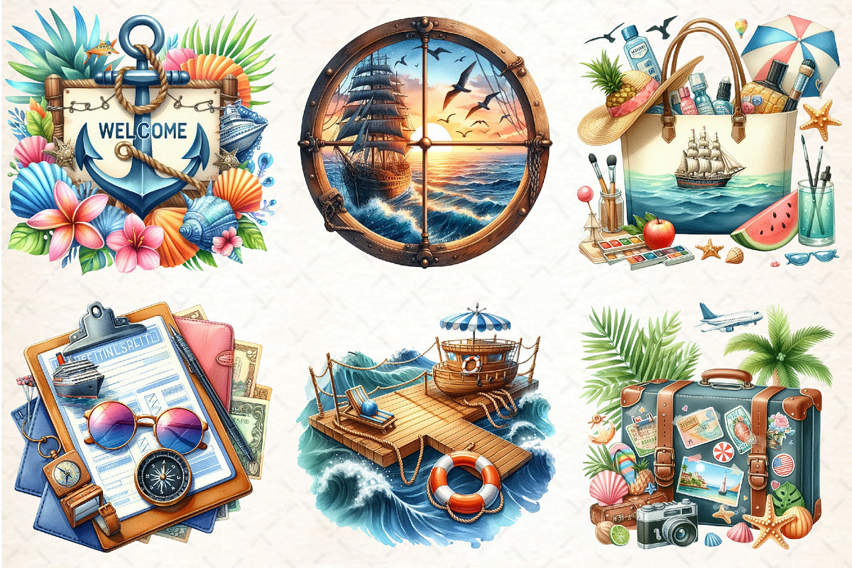 Cruise Adventure Summer Clipart, an Illustration by DreamCafeArt (Photo 4 of 4)