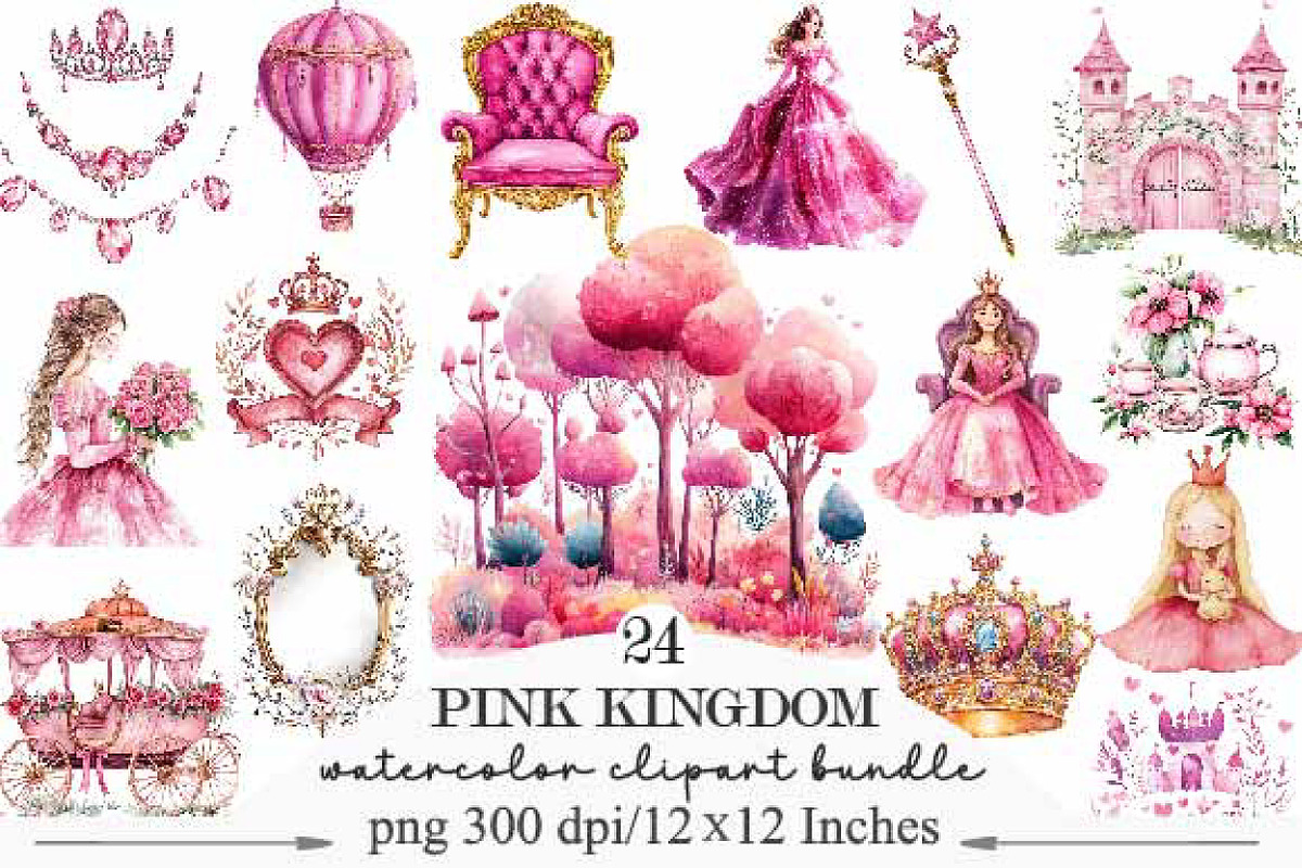 Watercolor Pink Kingdom Clipart, an Illustration by Designking (Photo 1 of 5)