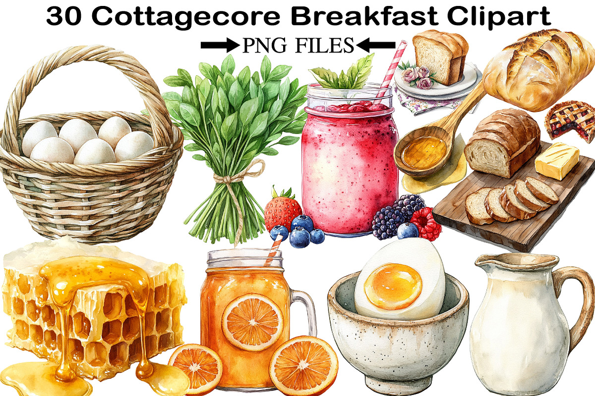 Cottagecore Breakfast Clipart Set PN, an Illustration by Black Bird Studio (Photo 1 of 5)