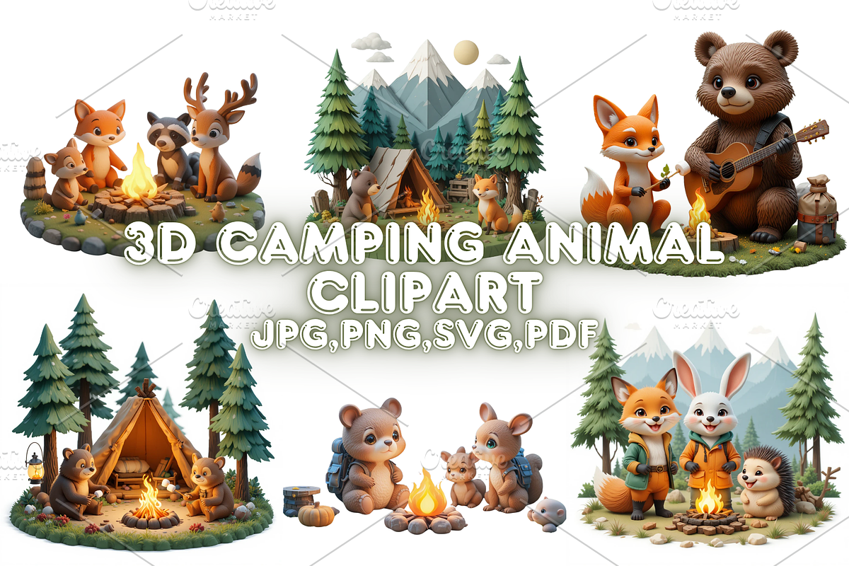 3D Camping Animal Clipart, a Seasonal Illustration by Creative design (Photo 1 of 7)